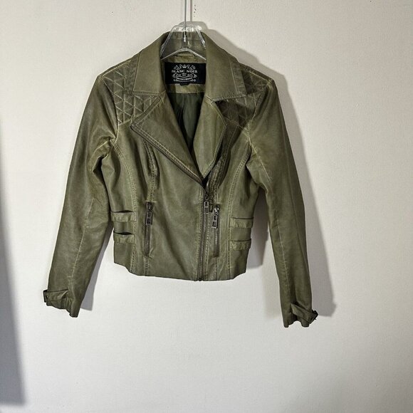 Blanc Noir Woman’s Size Small Green Moto Jacket Faux Leather Zip READ - Picture 7 of 7